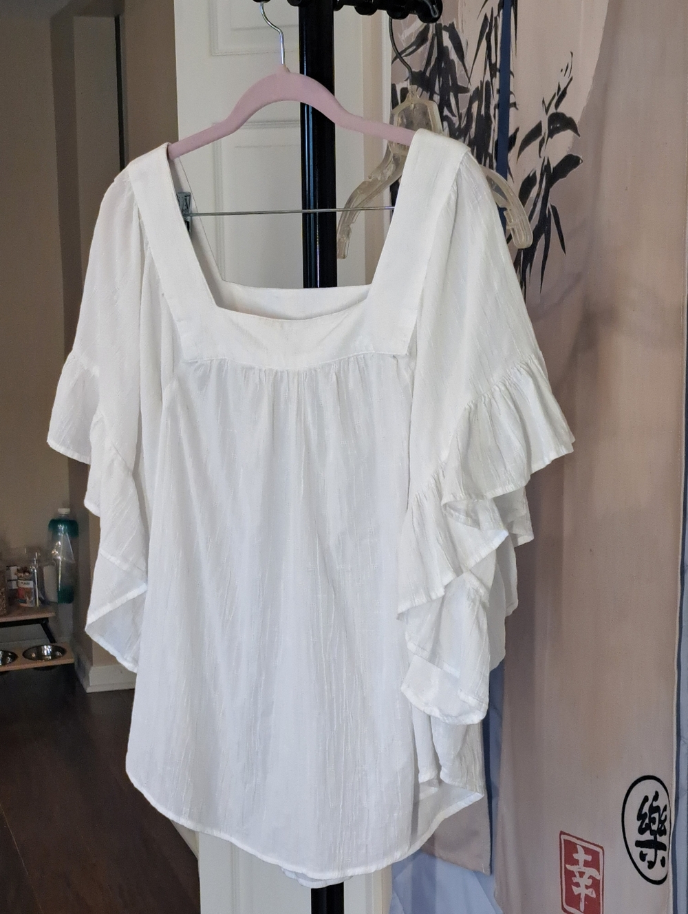 100% Cotton Ruffle Sleeve White Peasant Top Terra & Sky Sz 0X 14W